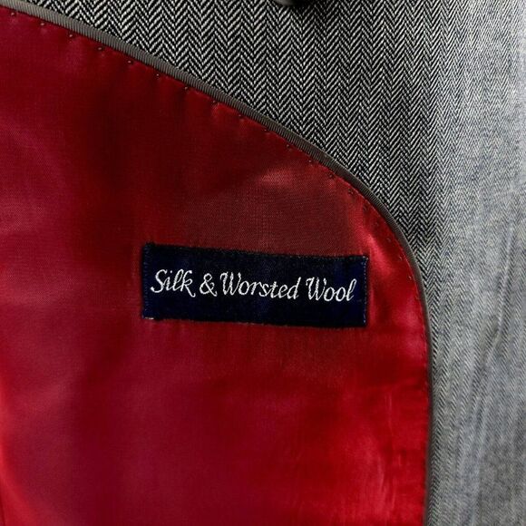 Alan Flusser Silk Worsted Wool Gray Herringbone 2 Button Blazer 40R - Picture 8 of 14